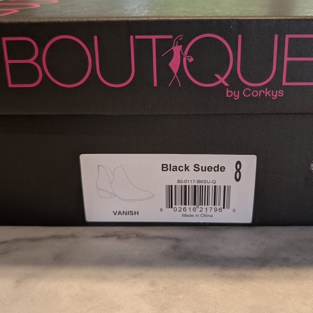 Boutique by Corkys Vanish Booties Women 8 Black New Suede Side Cutout Back Zip - Picture 2 of 9